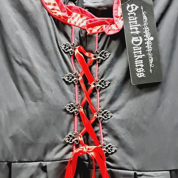 Scarlet Darkness Black Lace up Corset Front Fit Flare Gingham Trim Dress Goth Sm - Picture 3 of 7